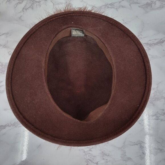 Arlington Hat Co Wool Chocolate Brown With feather band Bucket Hat Church Felt - Picture 8 of 16